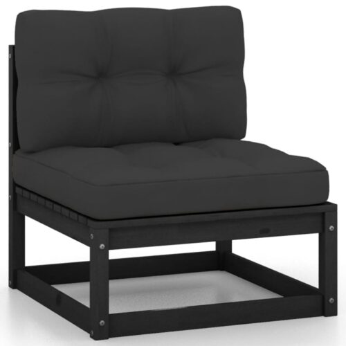 9-Piece Garden Lounge Set with Cushions Black Pine Wood Outdoor Patio Furniture - Image 5