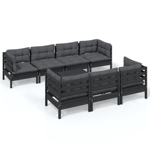 8-Piece Garden Lounge Set with Cushions Pine Wood Outdoor Patio Furniture