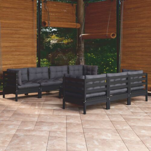 8-Piece Garden Lounge Set with Cushions Pine Wood Outdoor Patio Furniture - Image 2