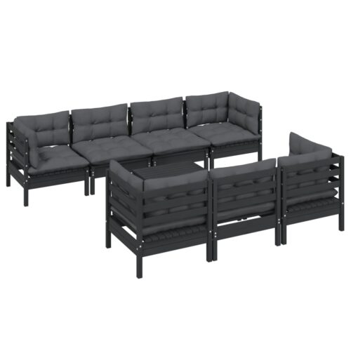 8-Piece Garden Lounge Set with Cushions Pine Wood Outdoor Patio Furniture - Image 3