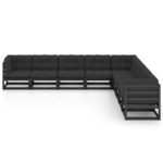 9-Piece Garden Lounge Set with Cushions Black Pine Wood Outdoor Patio Furniture