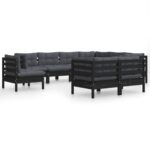 9-Piece Garden Lounge Set with Cushions Black Pine Wood Outdoor Patio Furniture