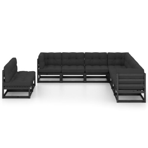 9-Piece Garden Lounge Set with Cushions Black Pine Wood Outdoor Patio Furniture - Image 2