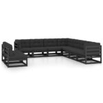 9-Piece Garden Lounge Set with Cushions Black Pine Wood Outdoor Patio Furniture