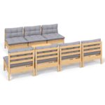 8-Piece Garden Lounge Set with Grey Cushions Pine Wood Outdoor Patio Furniture