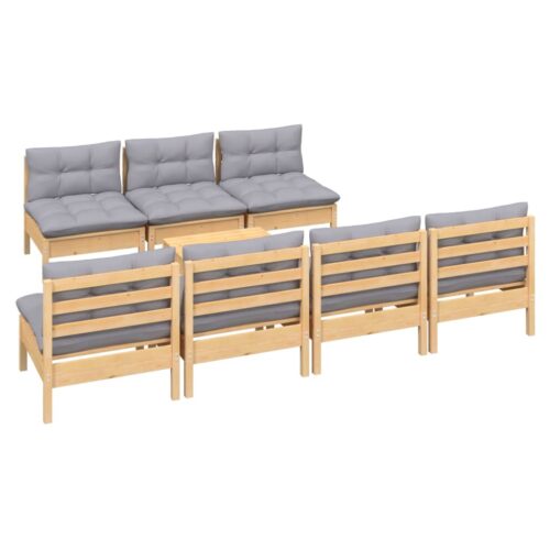 8-Piece Garden Lounge Set with Grey Cushions Pine Wood Outdoor Patio Furniture - Image 3