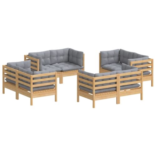 8-Piece Garden Lounge Set with Grey Cushions Pine Wood Outdoor Patio Furniture - Image 3