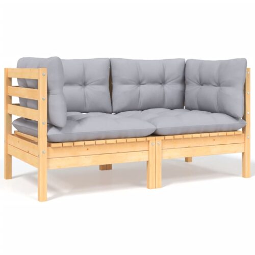 8-Piece Garden Lounge Set with Grey Cushions Pine Wood Outdoor Patio Furniture - Image 4
