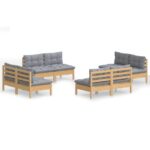 8-Piece Garden Lounge Set with Grey Cushions Pine Wood Outdoor Patio Furniture