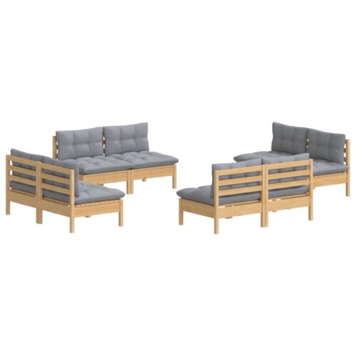 8-Piece Garden Lounge Set with Grey Cushions Pine Wood Outdoor Patio Furniture - Image 3