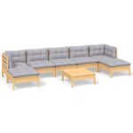 8-Piece Garden Lounge Set with Grey Cushions Pine Wood Outdoor Patio Furniture