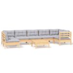 8-Piece Garden Lounge Set with Grey Cushions Pine Wood Outdoor Patio Furniture