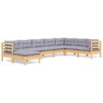 8-Piece Garden Lounge Set with Grey Cushions Pine Wood Outdoor Patio Furniture