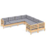 8-Piece Garden Lounge Set with Grey Cushions Pine Wood Outdoor Patio Furniture