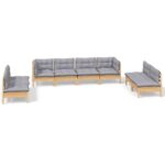 8-Piece Garden Lounge Set with Grey Cushions Pine Wood Outdoor Patio Furniture