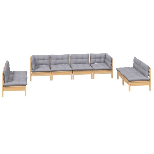 8-Piece Garden Lounge Set with Grey Cushions Pine Wood Outdoor Patio Furniture - Image 3