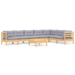 8-Piece Garden Lounge Set with Grey Cushions Pine Wood Outdoor Patio Furniture