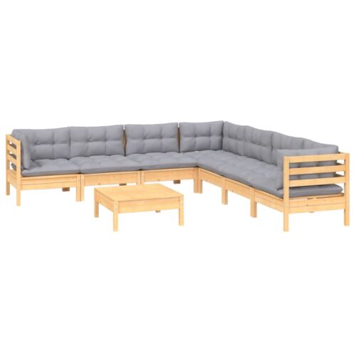 8-Piece Garden Lounge Set with Grey Cushions Pine Wood Outdoor Patio Furniture - Image 3