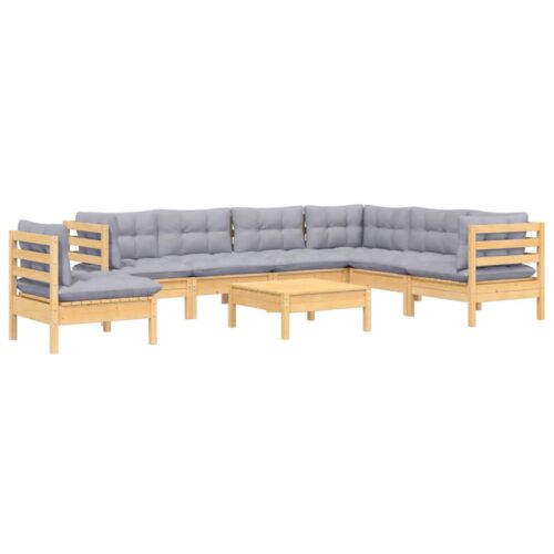 8-Piece Garden Lounge Set with Grey Cushions Pine Wood Outdoor Patio Furniture - Image 3
