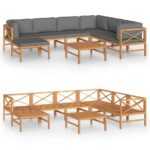 8-Piece Garden Lounge Set with Grey Cushions Acacia Wood Timber Outdoor Patio Furniture