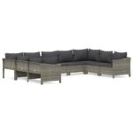 9-Piece Garden Lounge Set with Cushions Grey Poly Rattan Wicker Outdoor Patio Furniture