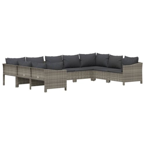9-Piece Garden Lounge Set with Cushions Grey Poly Rattan Wicker Outdoor Patio Furniture - Image 3