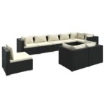 9-Piece Garden Lounge Set with Cushions Poly Rattan Wicker Outdoor Patio Furniture Black