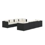 9-Piece Garden Lounge Set with Cushions Poly Rattan Wicker Outdoor Patio Furniture Black