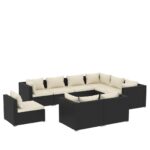 9-Piece Garden Lounge Set with Cushions Poly Rattan Wicker Outdoor Patio Furniture Black