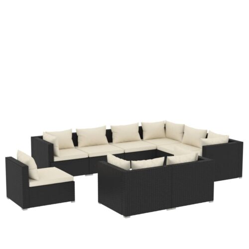 9-Piece Garden Lounge Set with Cushions Poly Rattan Wicker Outdoor Patio Furniture Black