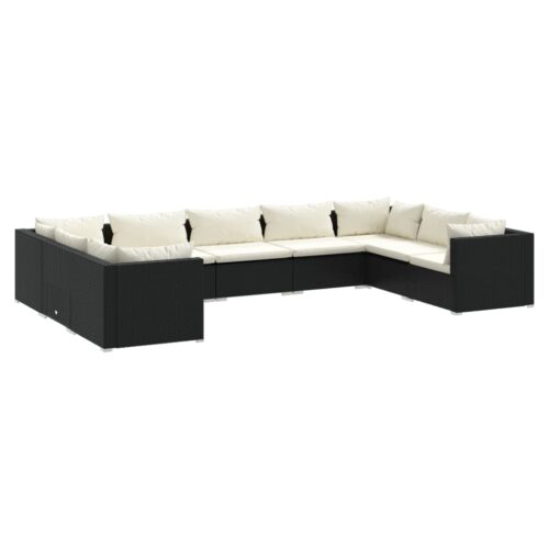 9-Piece Garden Lounge Set with Cushions Poly Rattan Wicker Outdoor Patio Furniture Black