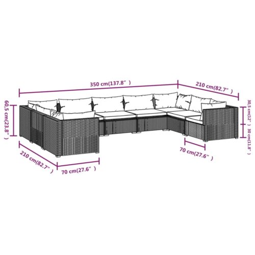 9-Piece Garden Lounge Set with Cushions Poly Rattan Wicker Outdoor Patio Furniture Black - Image 7