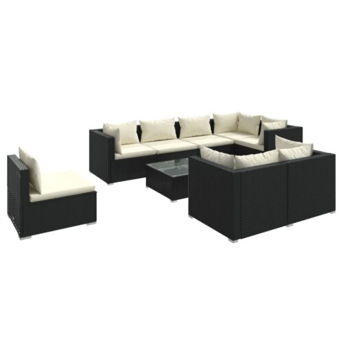 9-Piece Garden Lounge Set with Cushions Poly Rattan Wicker Outdoor Patio Furniture Black