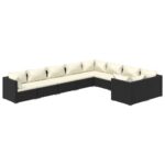 9-Piece Garden Lounge Set with Cushions Poly Rattan Wicker Outdoor Patio Furniture Black