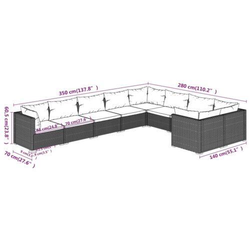 9-Piece Garden Lounge Set with Cushions Poly Rattan Wicker Outdoor Patio Furniture Black - Image 7