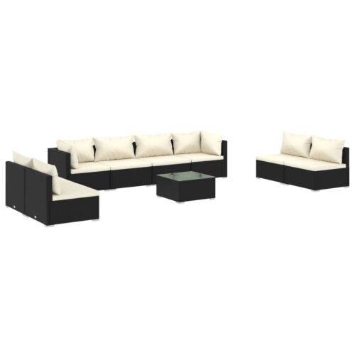 9-Piece Garden Lounge Set with Cushions Poly Rattan Wicker Outdoor Patio Furniture Black