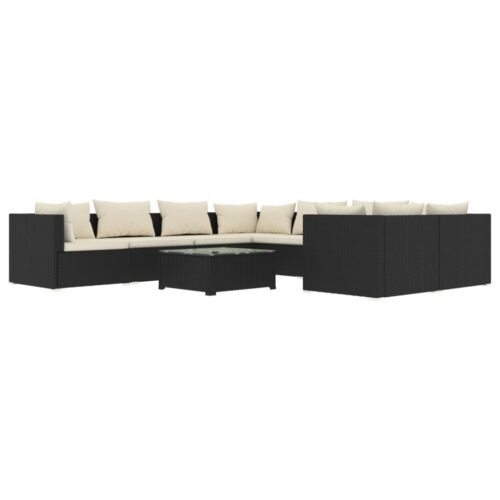 9-Piece Garden Lounge Set with Cushions Poly Rattan Wicker Outdoor Patio Furniture Black