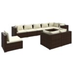 9-Piece Garden Lounge Set with Cushions Poly Rattan Wicker Outdoor Patio Furniture Brown