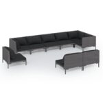 9-Piece Garden Lounge Set with Cushions Poly Rattan Wicker Outdoor Patio Furniture Dark Grey