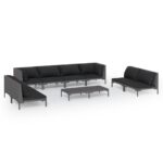 9-Piece Garden Lounge Set with Cushions Poly Rattan Wicker Outdoor Patio Furniture Dark Grey