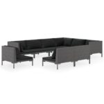 9-Piece Garden Lounge Set with Cushions Poly Rattan Wicker Outdoor Patio Furniture Dark Grey