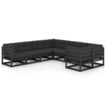8-Piece Garden Lounge Set with Cushions Black Pine Wood Outdoor Patio Furniture