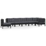 8-Piece Garden Lounge Set with Cushions Black Pine Wood Outdoor Patio Furniture