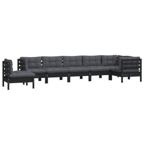 8-Piece Garden Lounge Set with Cushions Black Pine Wood Outdoor Patio Furniture - Image 3