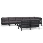 8-Piece Garden Lounge Set with Cushions Black Pine Wood Outdoor Patio Furniture