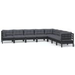 8-Piece Garden Lounge Set with Cushions Black Pine Wood Outdoor Patio Furniture