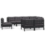 8-Piece Garden Lounge Set with Cushions Black Pine Wood Outdoor Patio Furniture