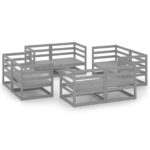 8-Piece Garden Lounge Set Grey Pine Wood Outdoor Patio Furniture