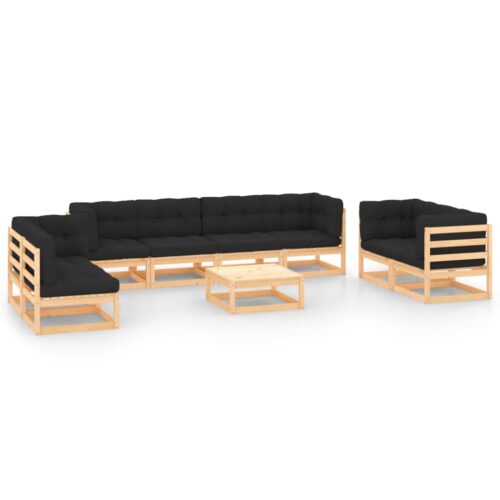 9-Piece Garden Lounge Set with Cushions Pine Wood Outdoor Patio Furniture