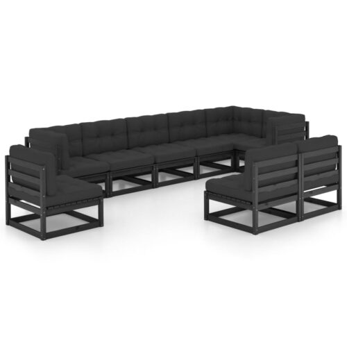 9-Piece Garden Lounge Set with Cushions Pine Wood Outdoor Patio Furniture
